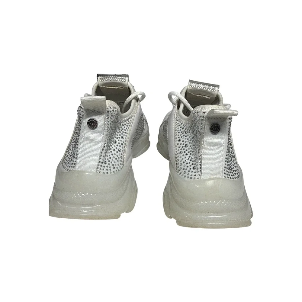 Madden NYC Rhinestone Platform Sneakers White Silver Bling Women's Size 8.5